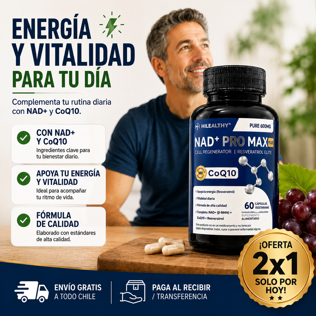 NAD+ Pro Max™ | Fórmula de Energía y Vitalidad – 2x1