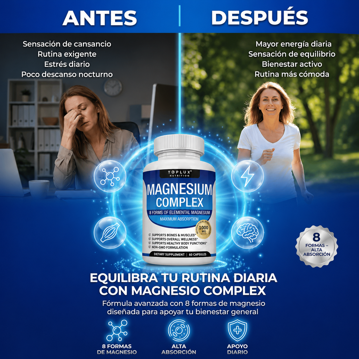 Magnesio Complex™ 8 tipos en 1-¡Menos cansancio y mas energía!