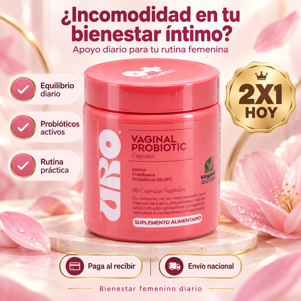 URO Vaginal Probiótico 60 Cápsulas – Bienestar Íntimo Femenino | Oferta 2x1 por Hoy