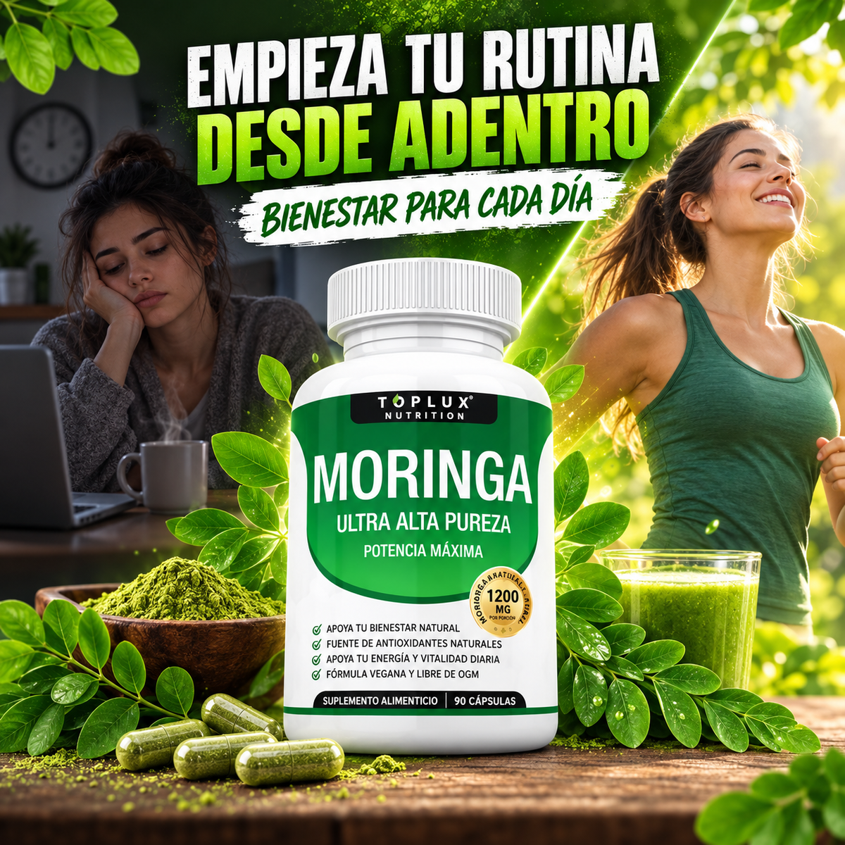 Moringa Toplux 1200 mg – 90 Cápsulas | Oferta 2x1 Hoy
