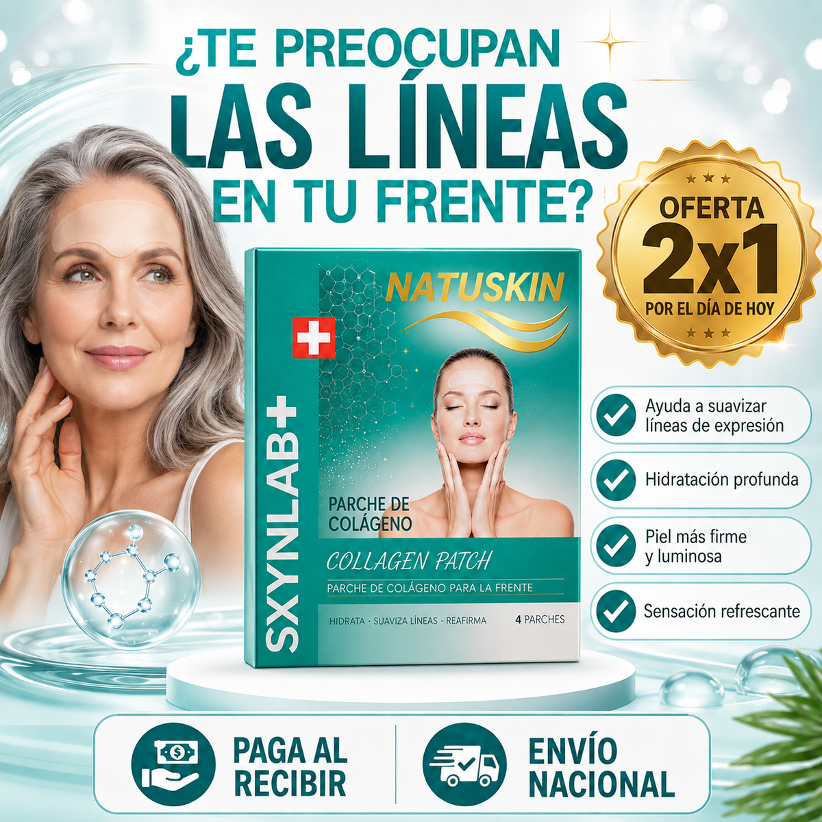 NatuSkin Pro™ | Parches de Colágeno para la Frente 2x1