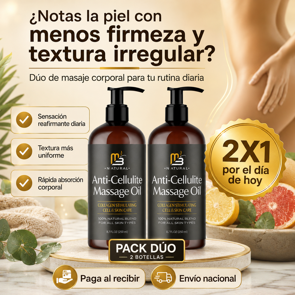 M3 Naturals-Aceite de Masaje Corporal Reafirmante Pack 2x1