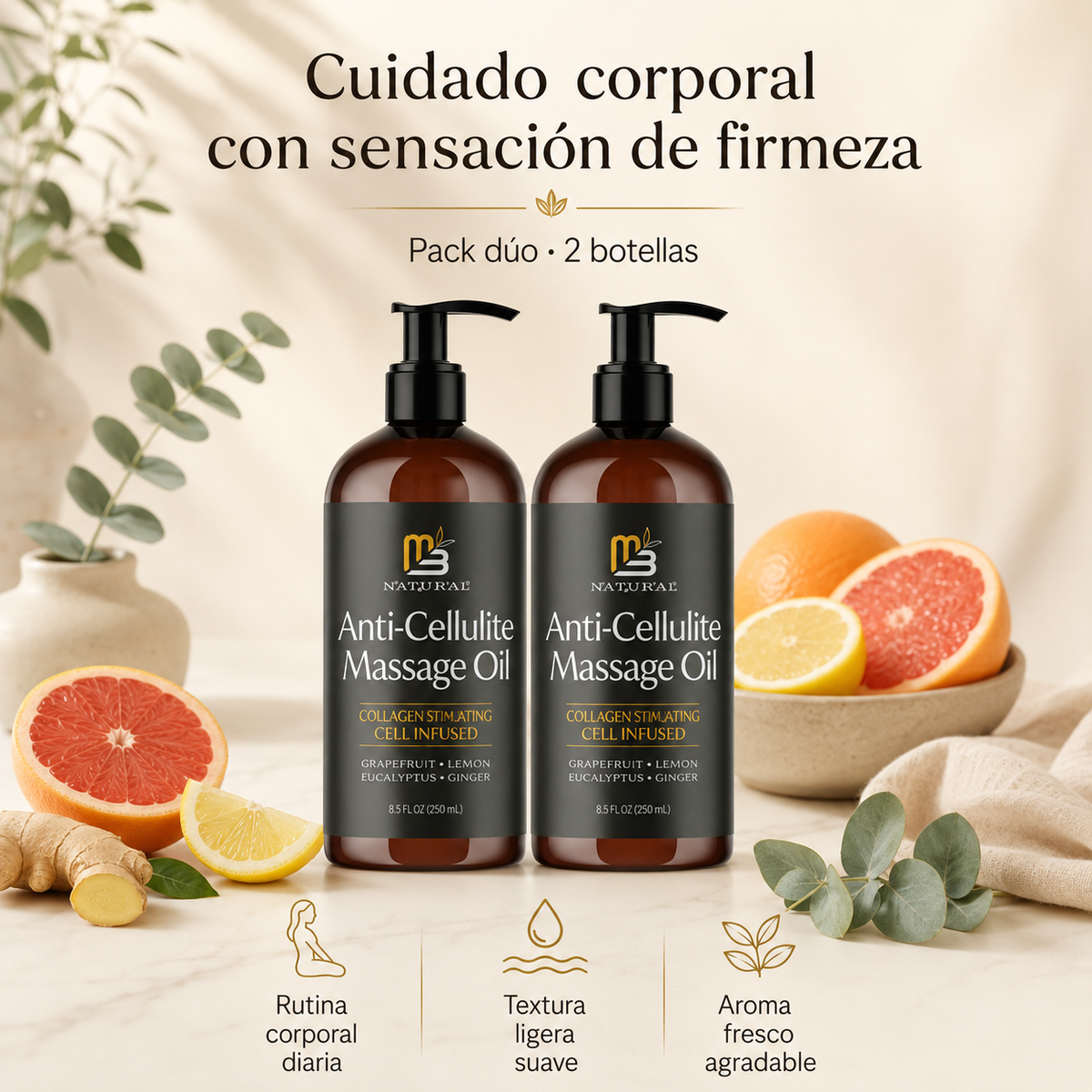 M3 Naturals-Aceite de Masaje Corporal Reafirmante Pack 2x1