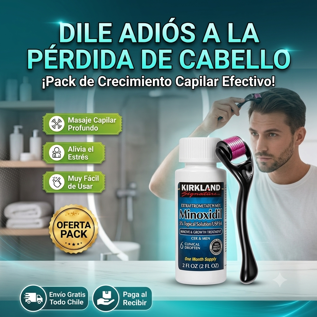 Minoxidil Kirkland + Dermaroller | Pack Cuidado Capilar para Cabello y Barba