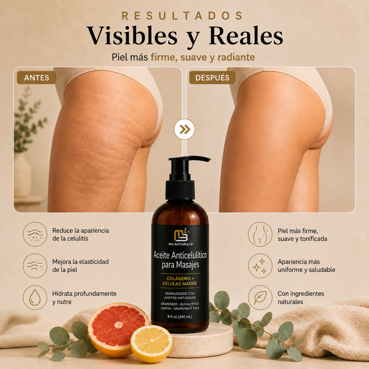 M3 Naturals-Aceite de Masaje Corporal Reafirmante Pack 2x1