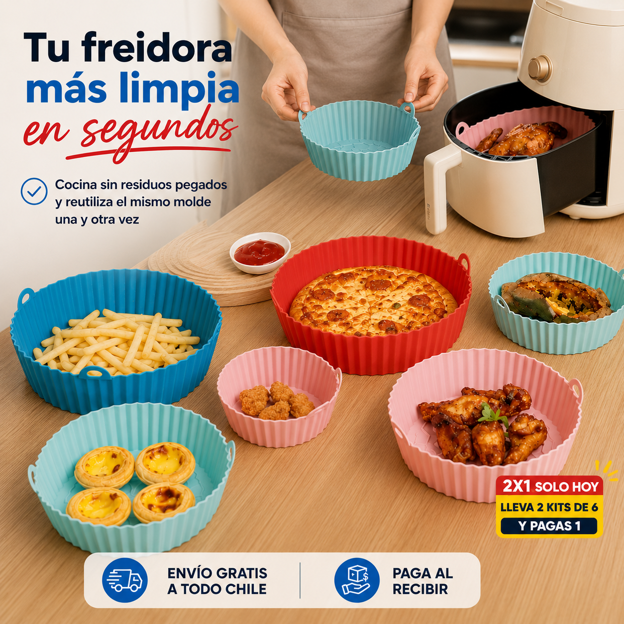 Kit 6 moldes SiliCook™ - Protege tu freidora y olvídate del lavado