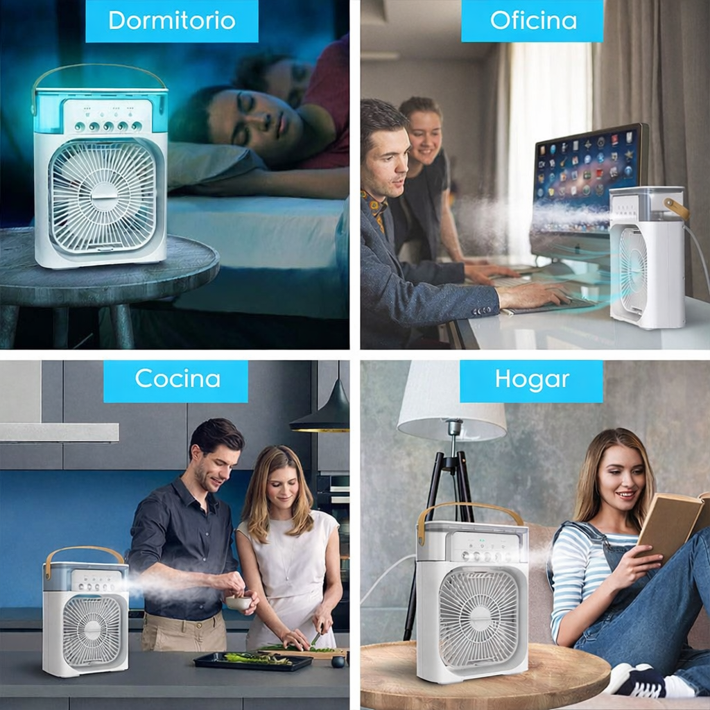 Ventilador Humidificador Portátil - Frescura diaria sin gastar de más.